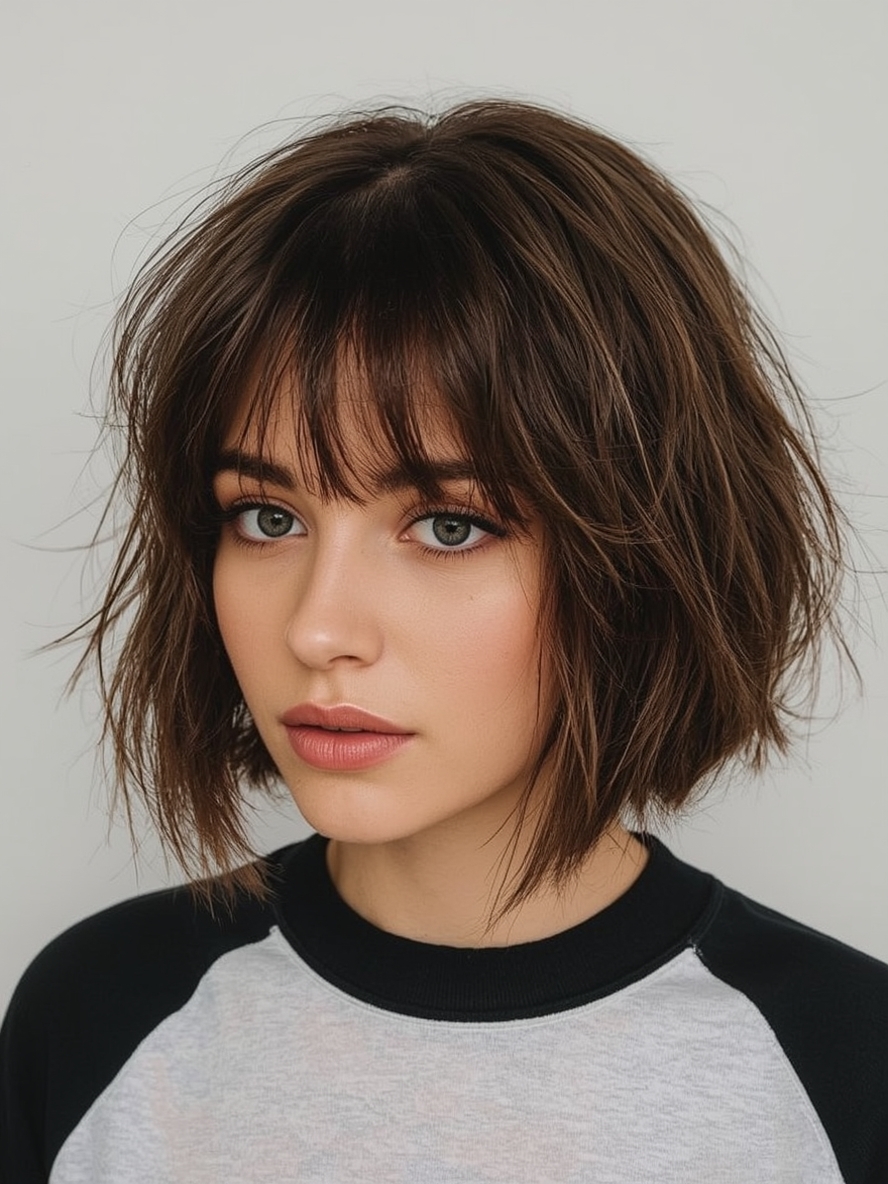 Angled Bob Haircut with Baby Bangs