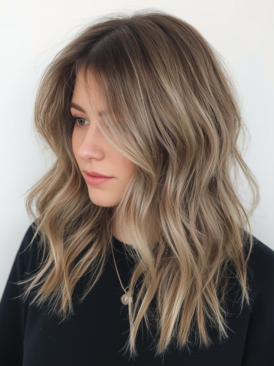 Butterfly Haircut Long Hair For Round Face Soft Layers with Pastel Highlights
