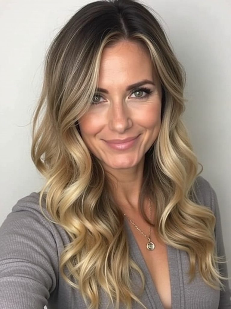 Butterfly Haircut Long Hair For Round Face Wavy Layers with a Middle Part