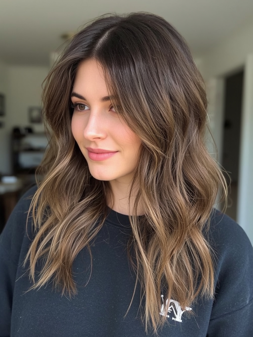 Caramel Balayage with Dark Roots