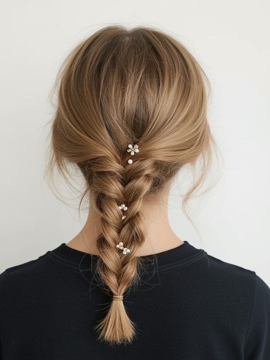 Easy Hairstyles For School Accessorized Low Braid