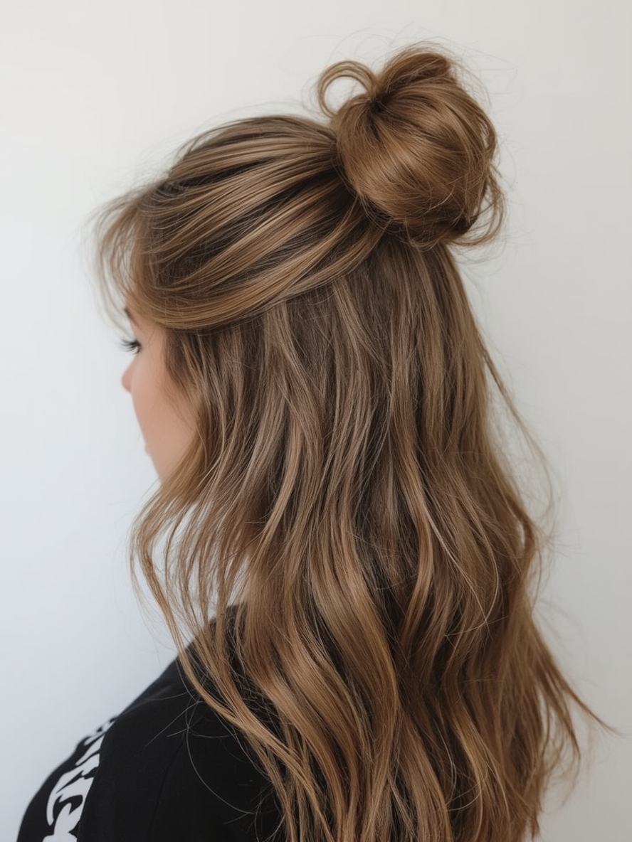 Easy Hairstyles For School Half Up Top Knot