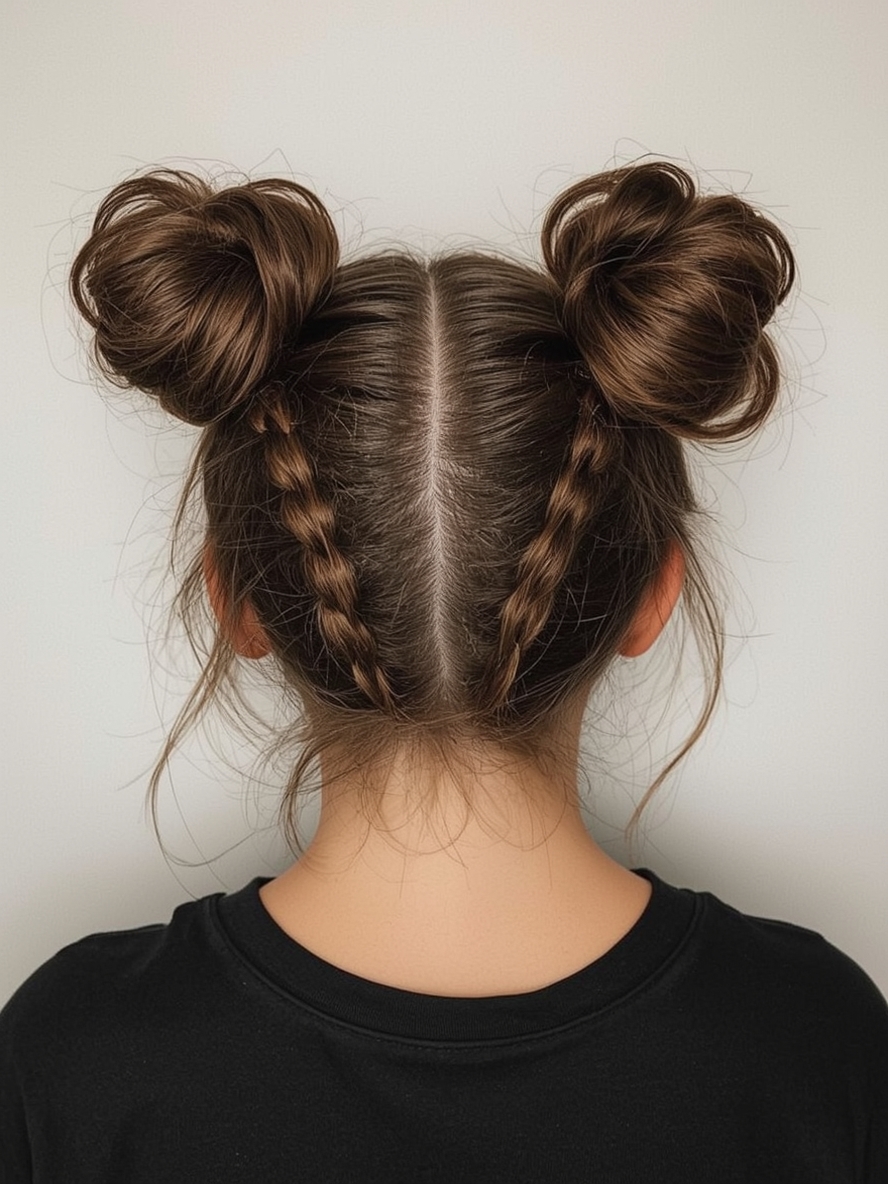 Easy Hairstyles For School Space Buns with Braids