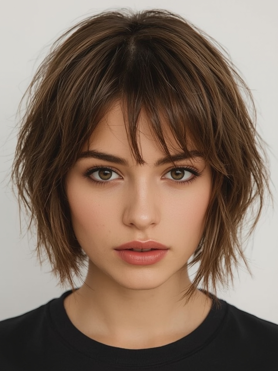 Funky Short Hair Asymmetrical Bob with Bold Bangs