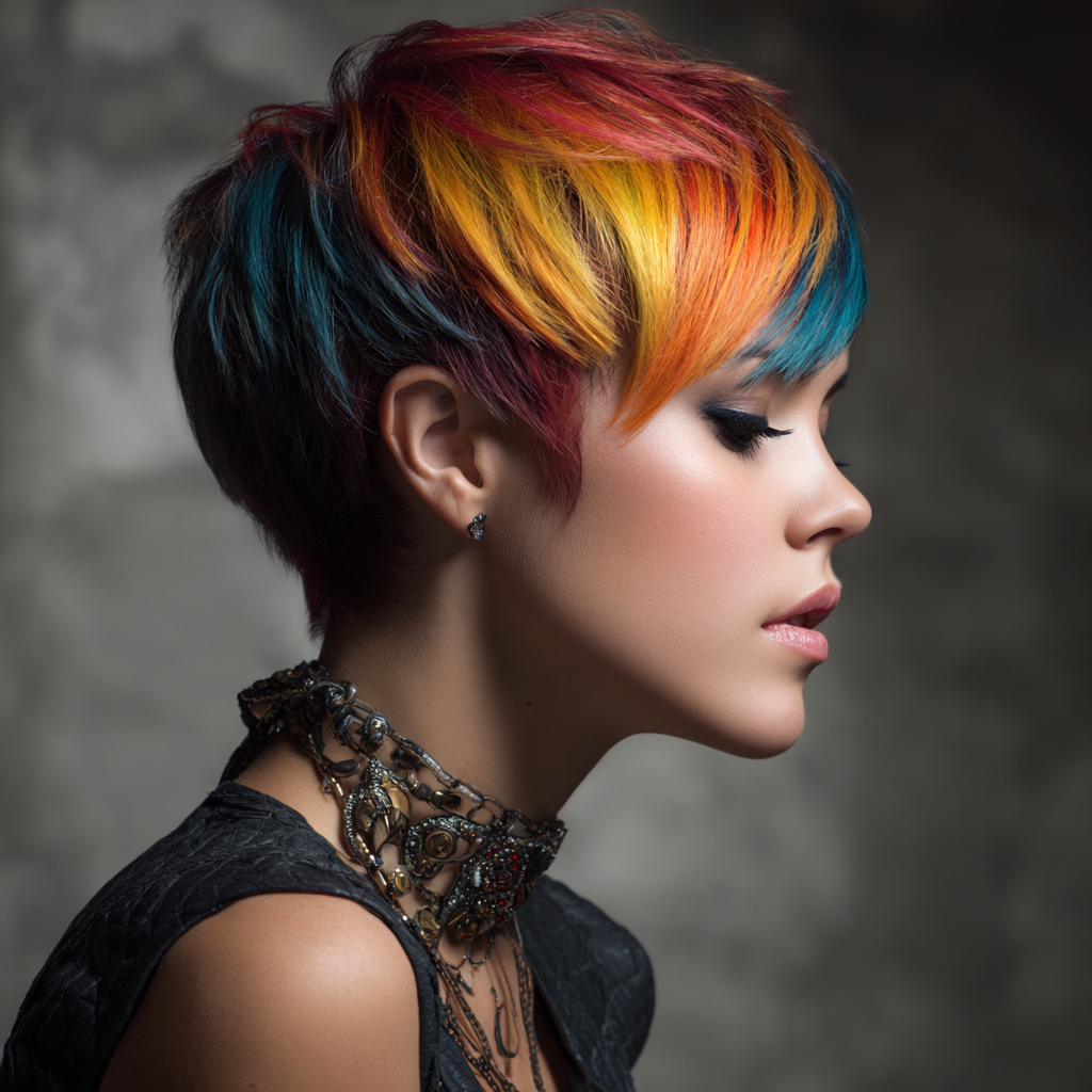 Funky Short Hair Bold Color Block Pixie