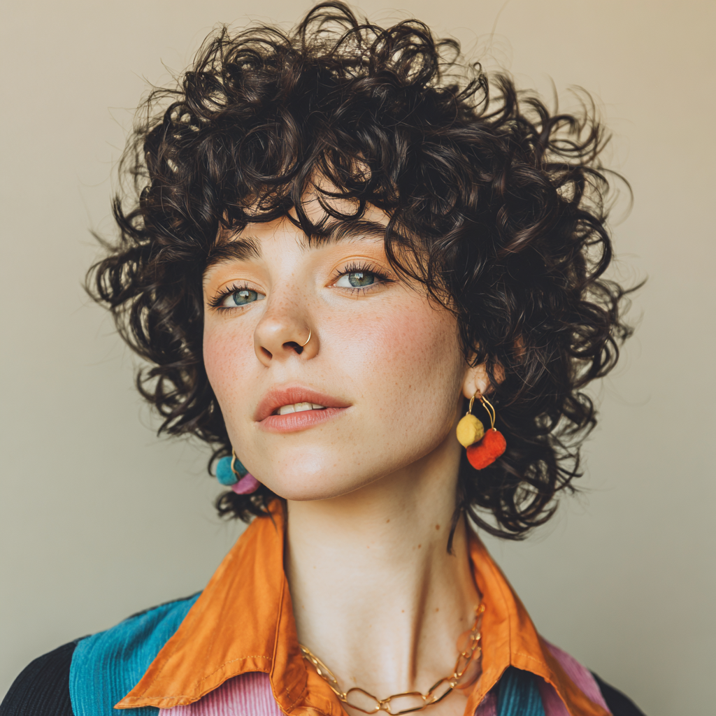 Funky Short Hair Curly Shag with Bangs