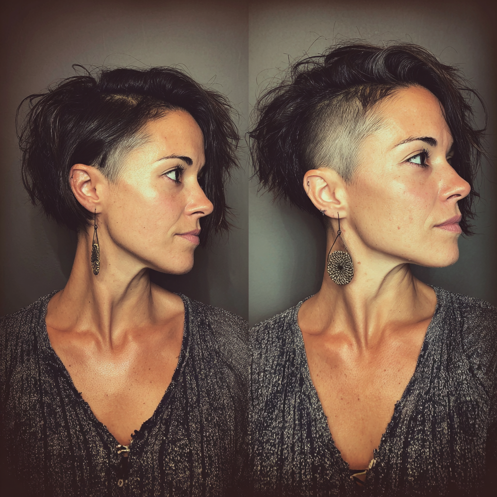 Funky Short Hair Disconnected Bob with Shaved Side