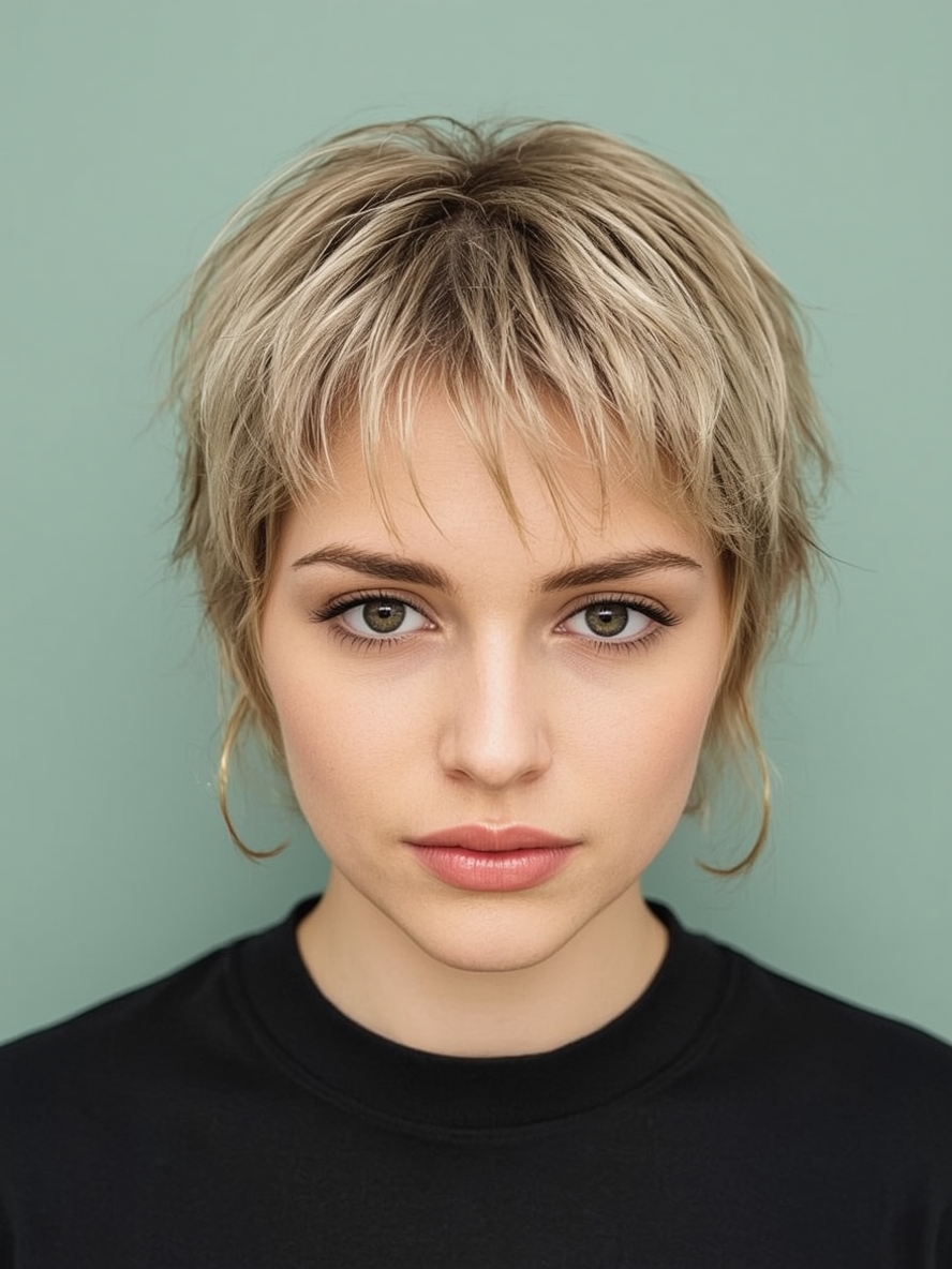 Funky Short Hair Micro Pixie with Baby Bangs