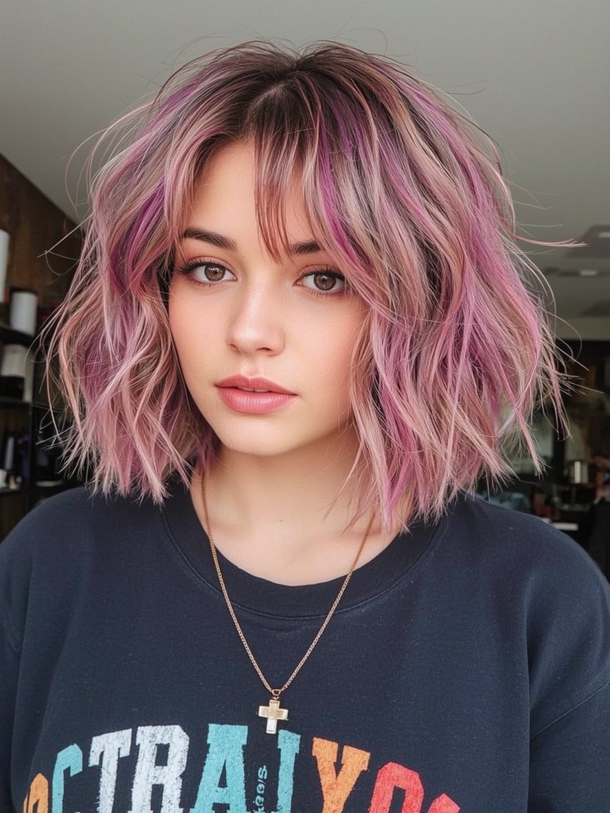 Funky Short Hair Multi Colored Layered Bob