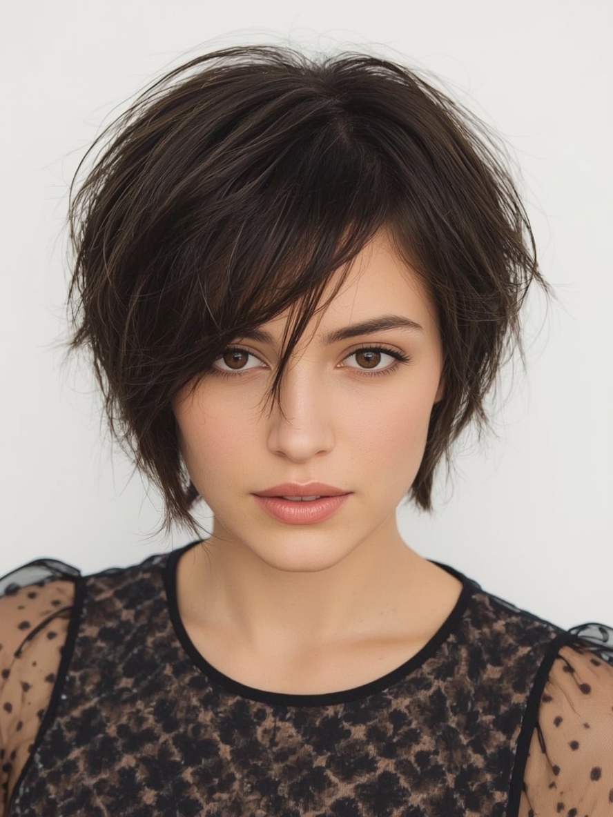 Funky Short Hair Pixie with Long Side Swept Bangs
