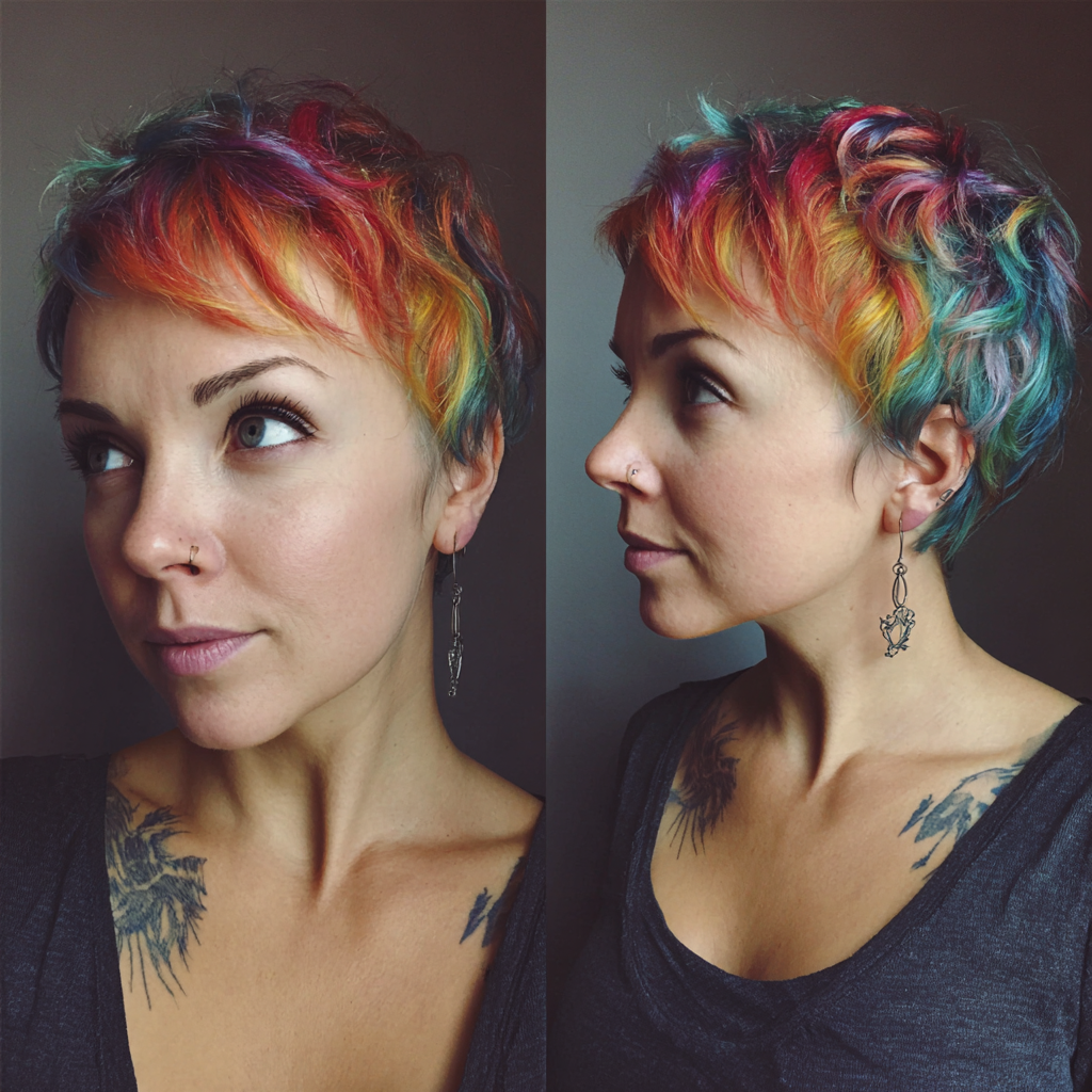 Funky Short Hair Rainbow Roots Pixie