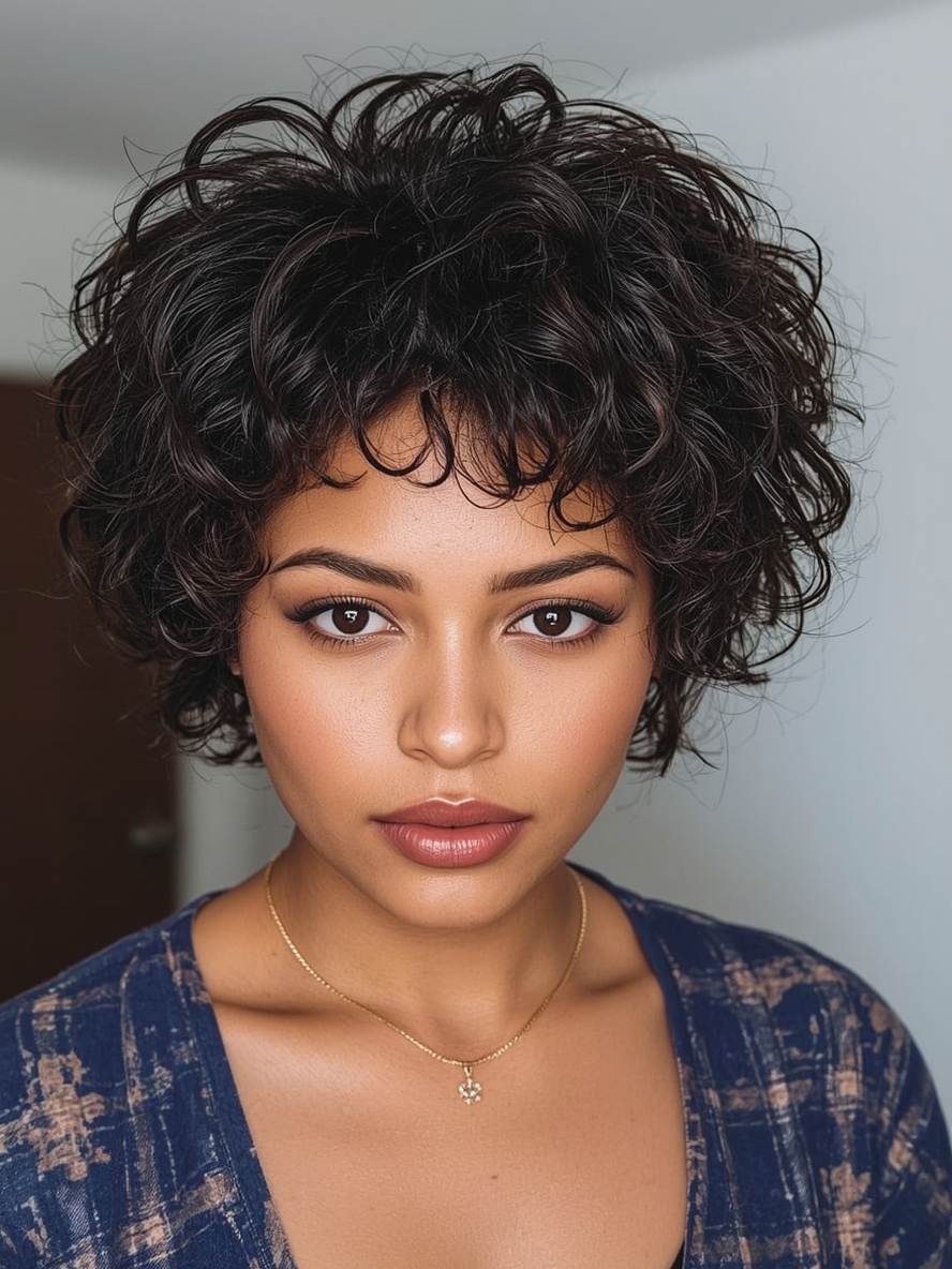 Funky Short Hair Rounded Afro Pixie