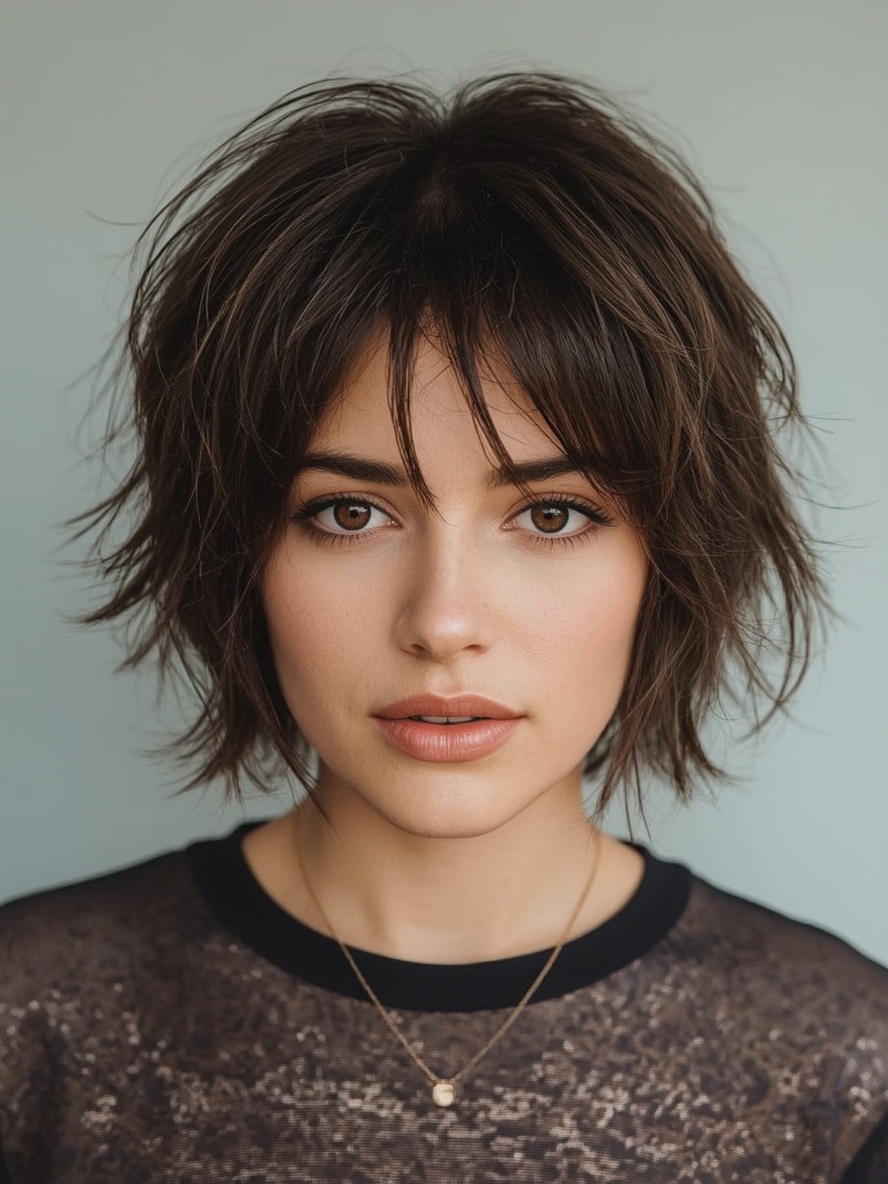 Funky Short Hair Shag with Curtain Bangs