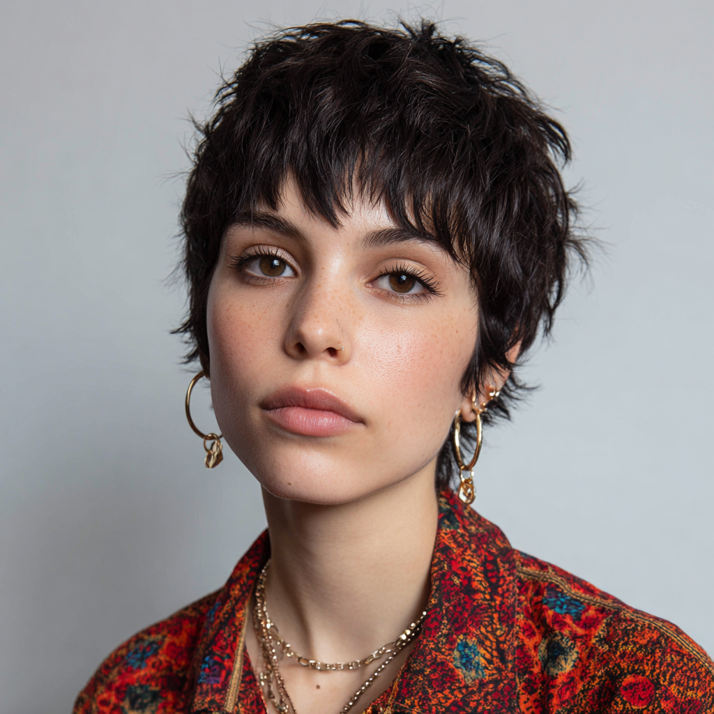 Funky Short Hair Shaggy Pixie with Micro Bangs