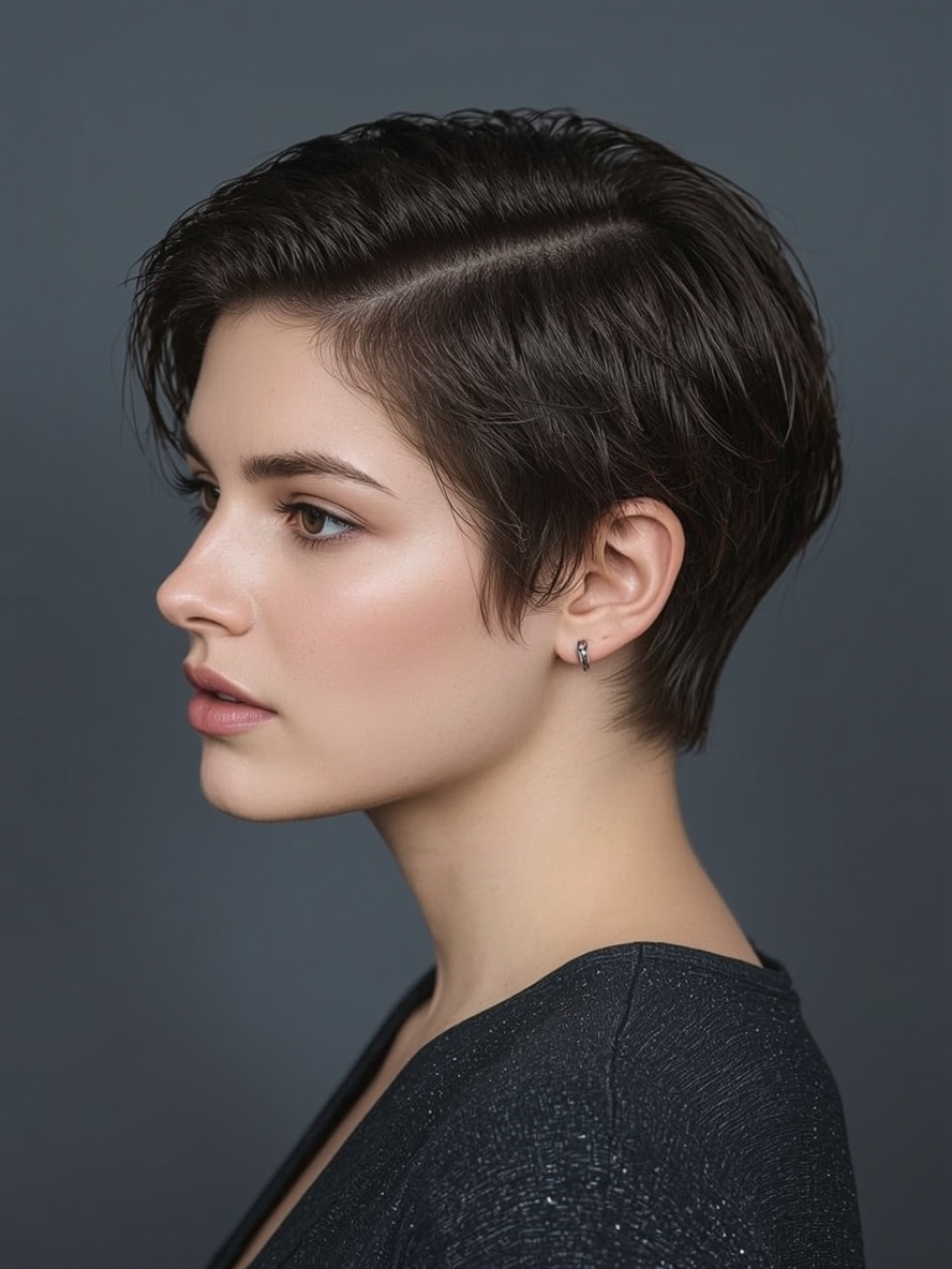 Funky Short Hair Swept Back Wet Look