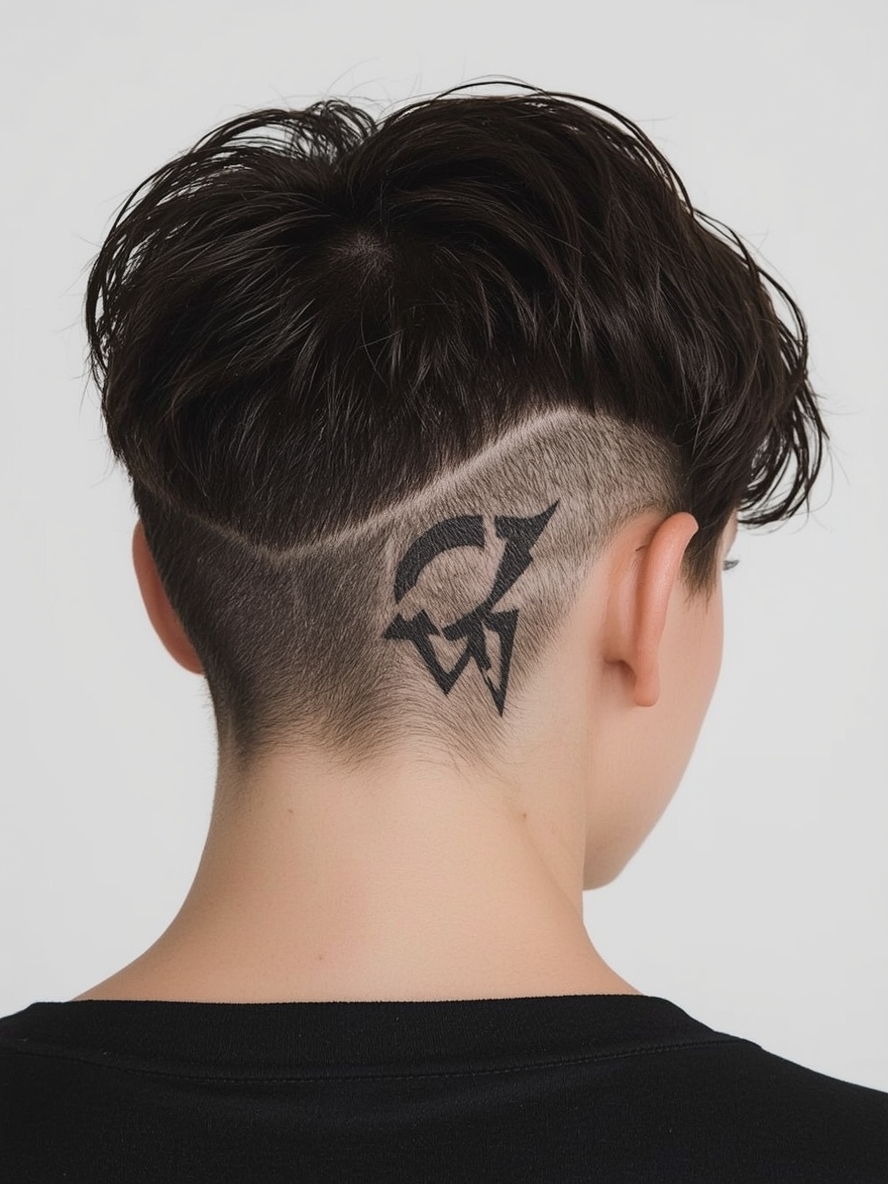Funky Short Hair Undercut Pixie with Graphic Design