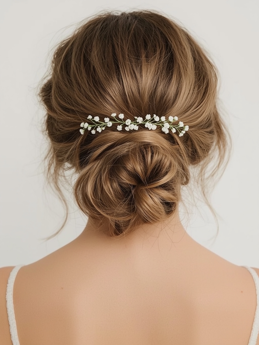 Glam Hair Curly Updo with Floral Pins