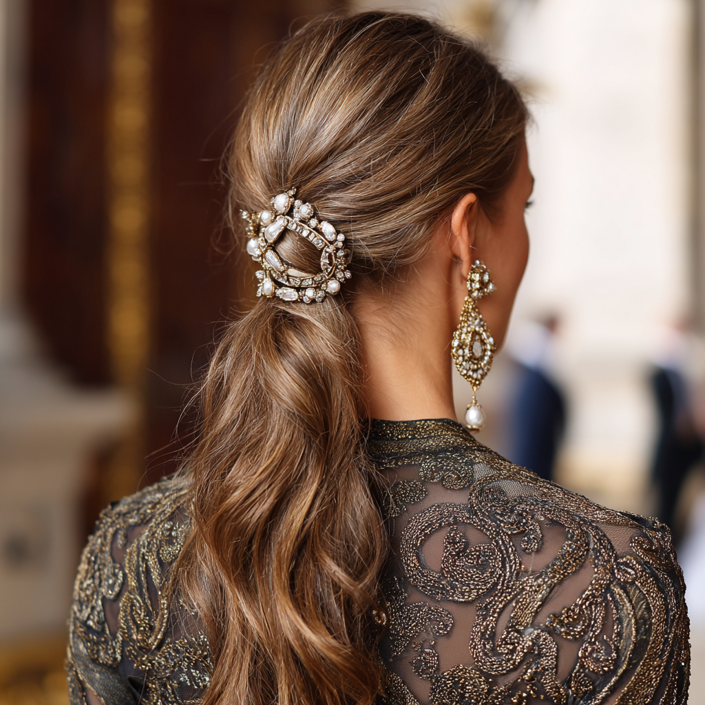 Graduation Hairstyles Accessorized Low Ponytail