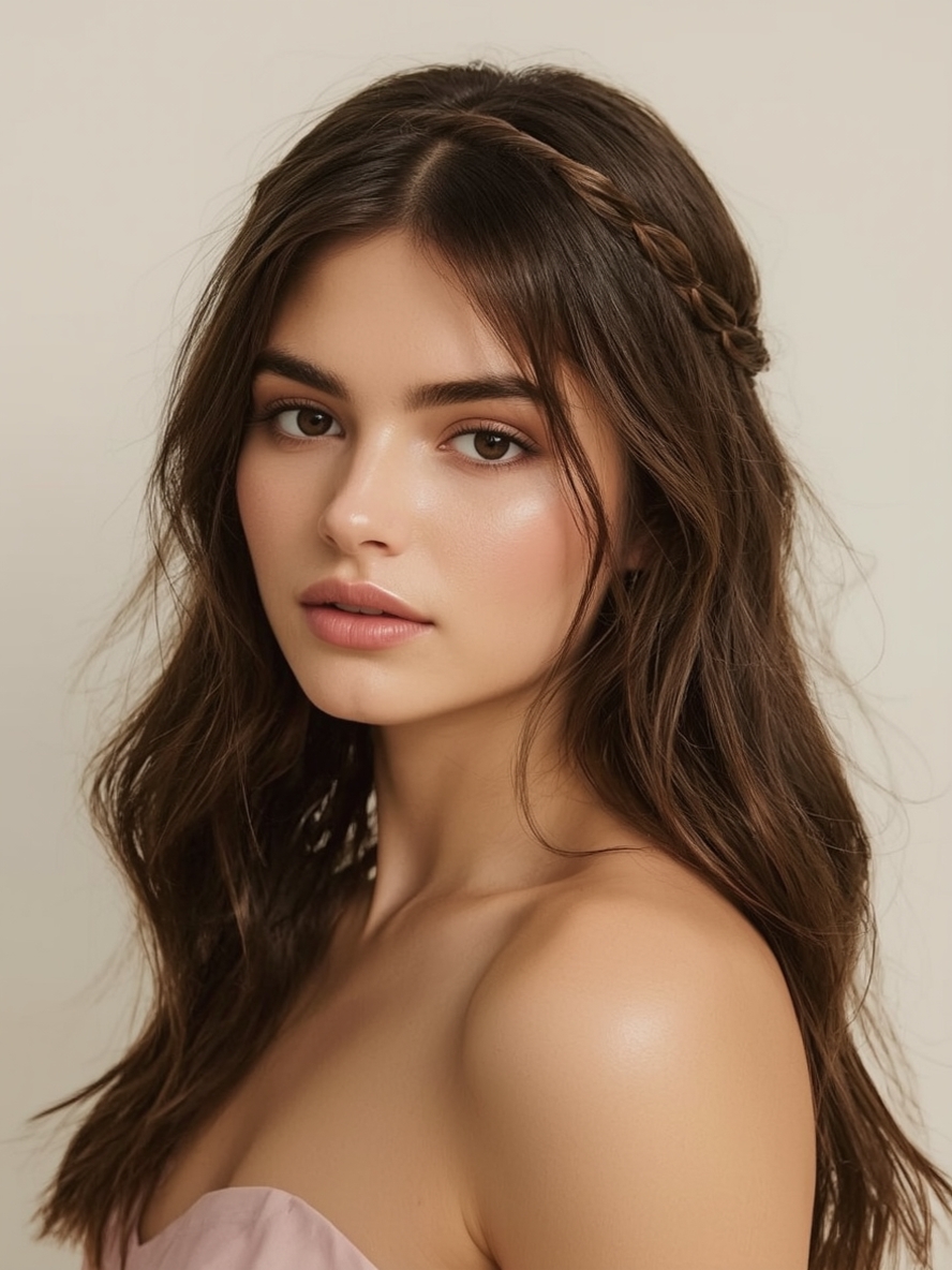 Guest Hair Braided Headband with Loose Waves