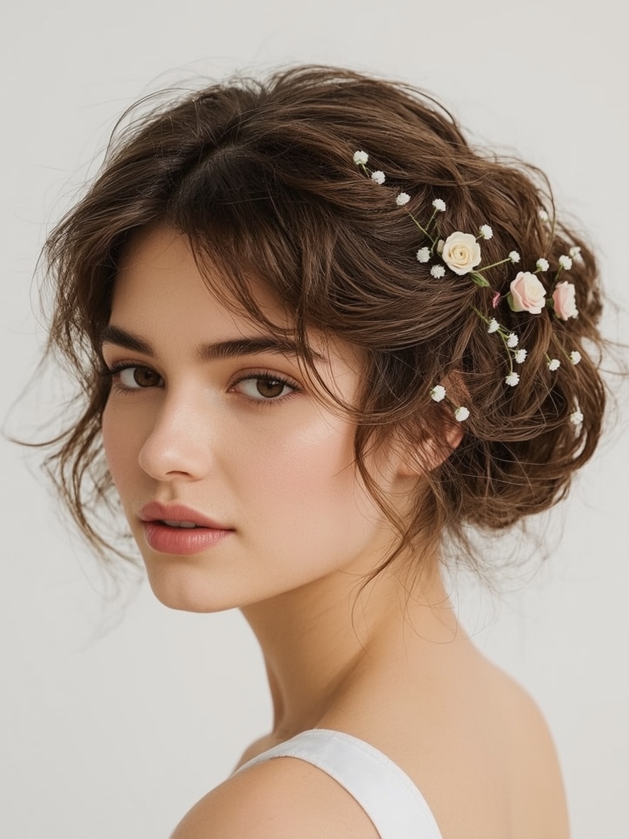 Guest Hair Curly Updo with Floral Accents