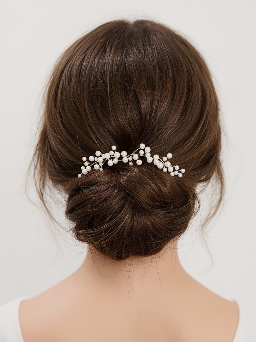Guest Hair Low Chignon with Pearl Accents