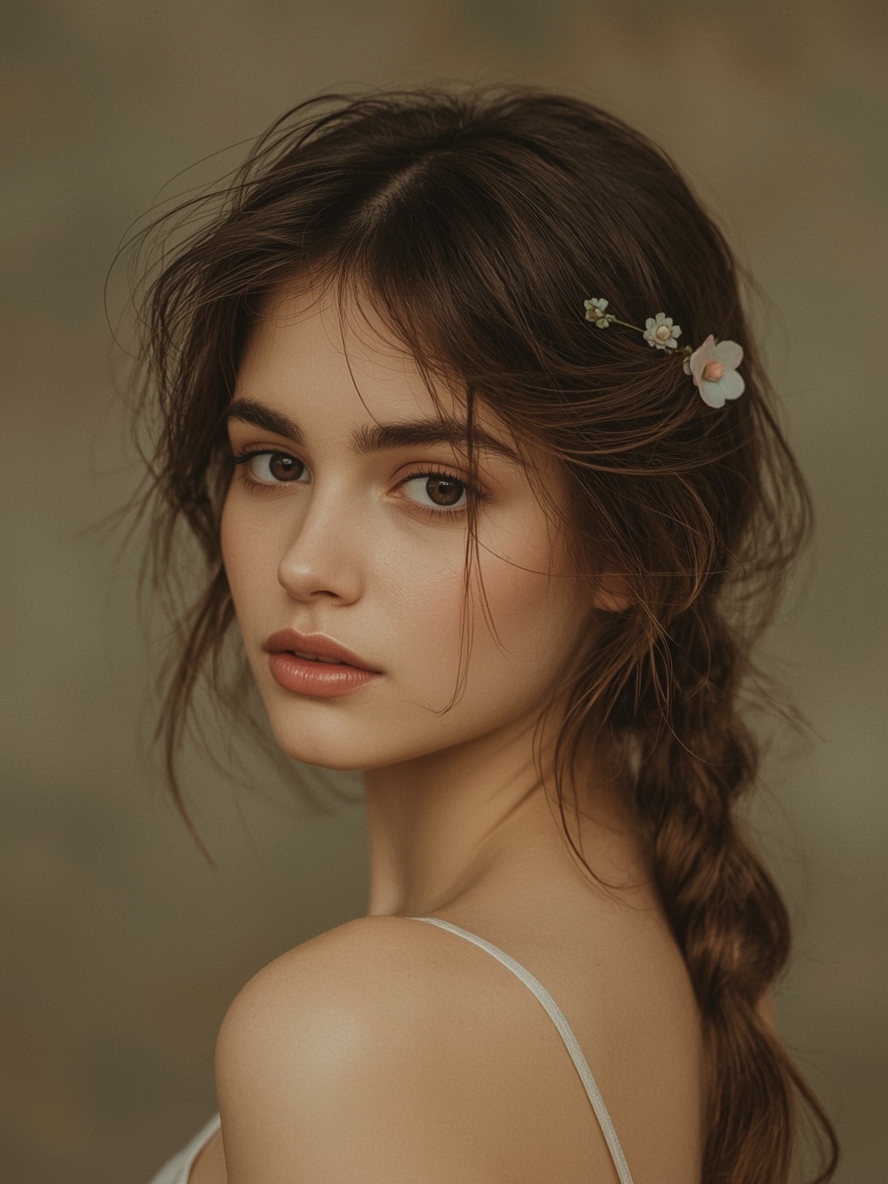 Guest Hair Messy Side Braid with Floral Clips