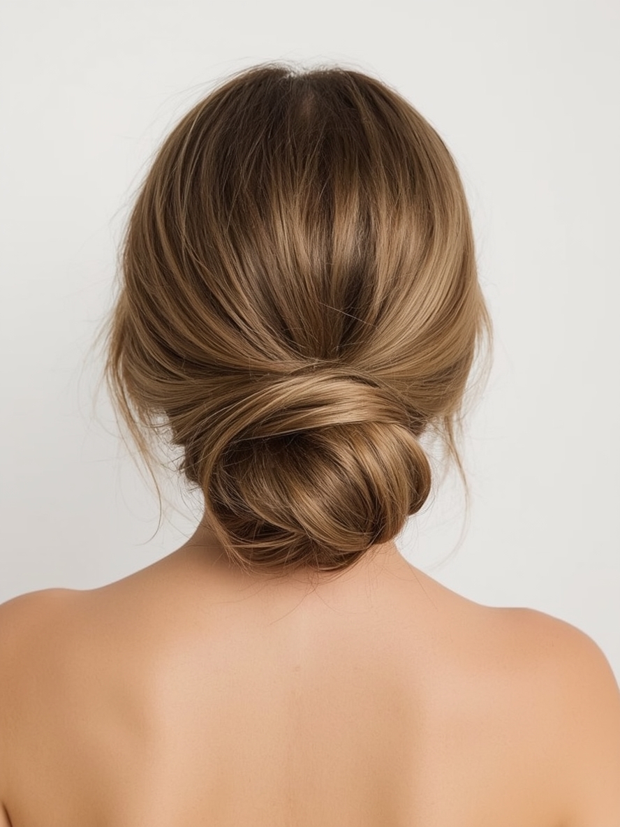 Guest Hair Sleek Low Bun with a Center Part