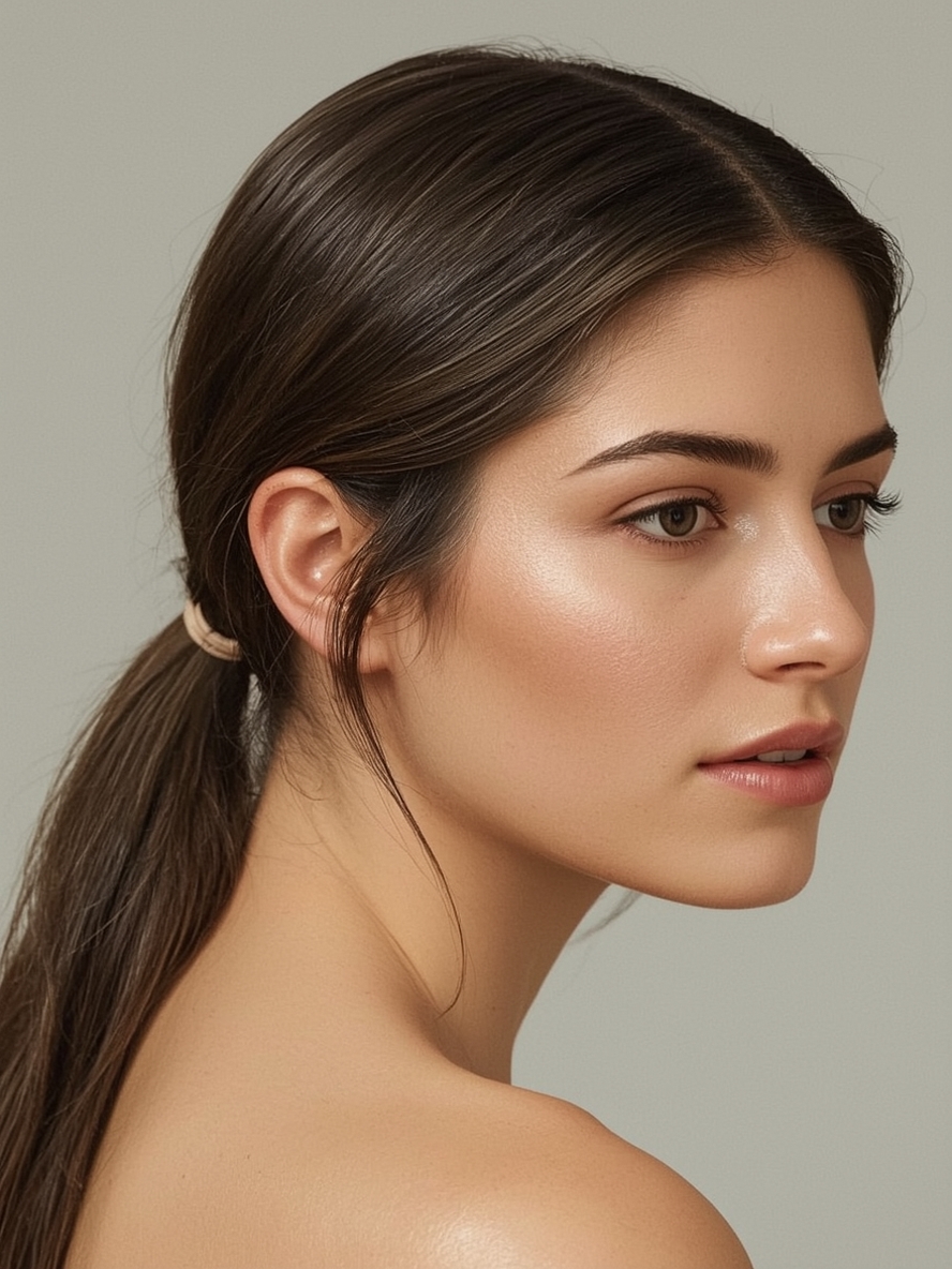 Guest Hair Sleek Low Ponytail with a Side Braid