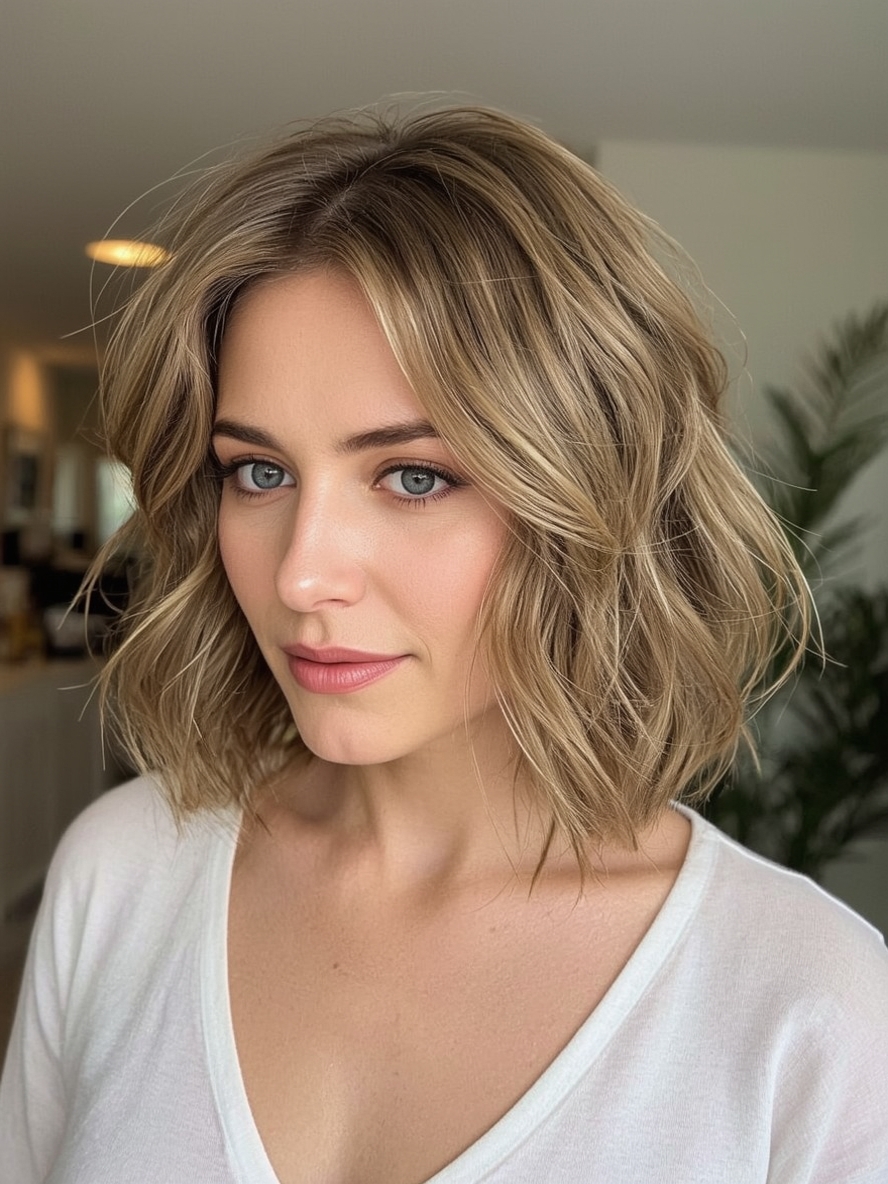 Hairstyle For Thin Fine Hair Over 50 Chin Length with Soft Waves