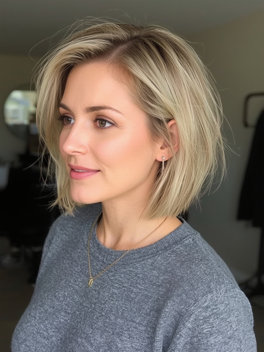 Hairstyle For Thin Fine Hair Over 50 Ear Length Bob
