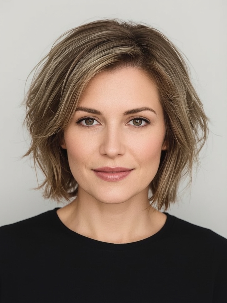 Hairstyle For Thin Fine Hair Over 50 Layered Bob with Center Part