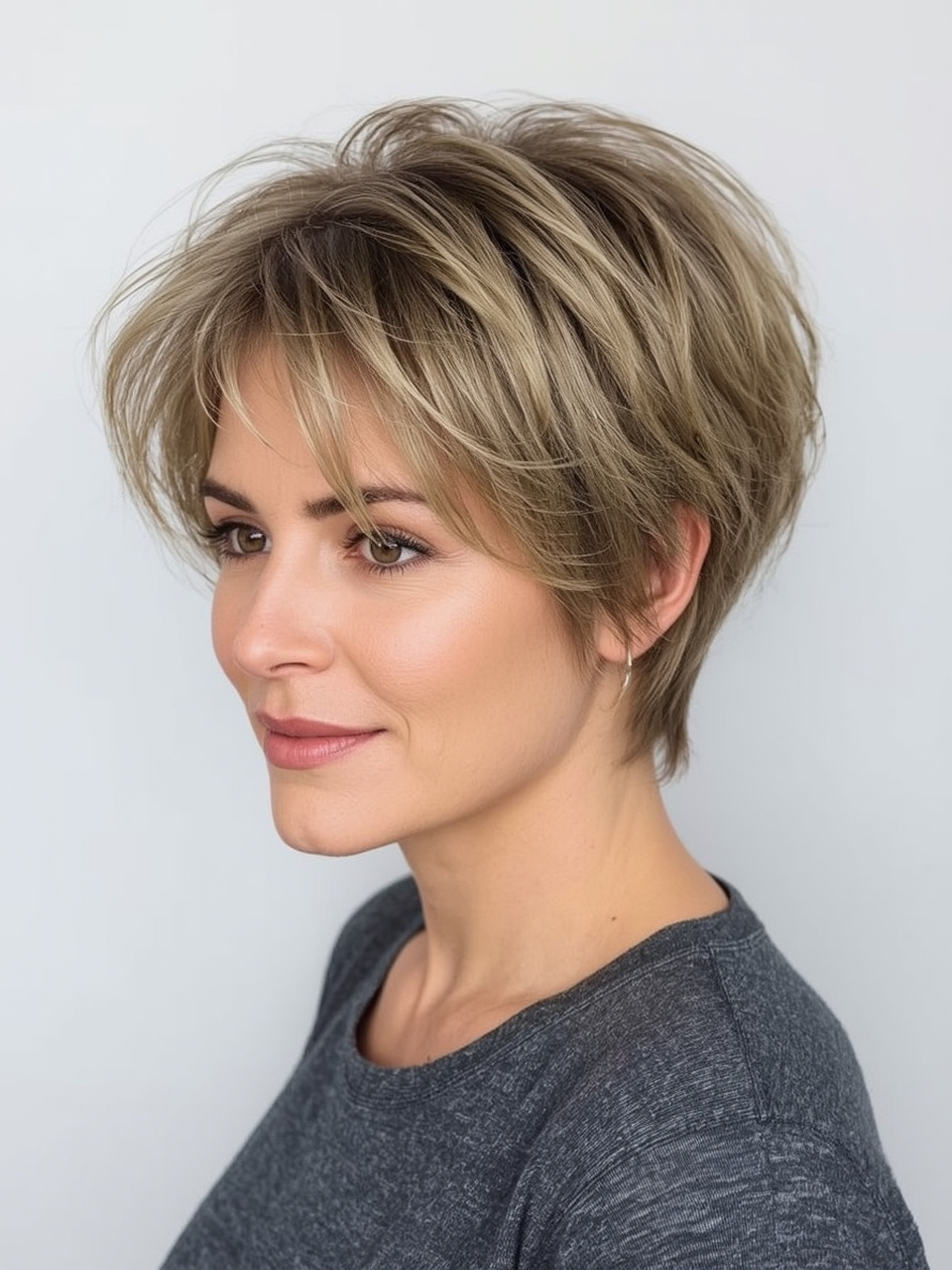 Hairstyle For Thin Fine Hair Over 50 Layered Pixie Cut