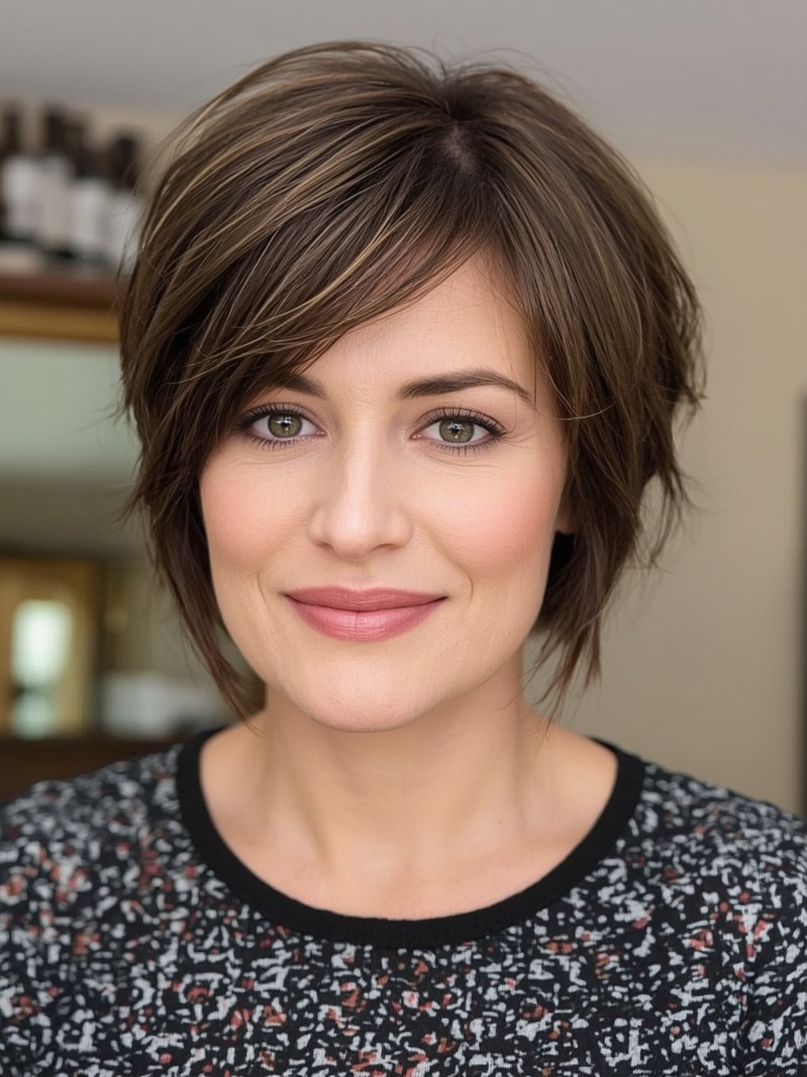 Hairstyle For Thin Fine Hair Over 50 Pixie with Long Side Bangs