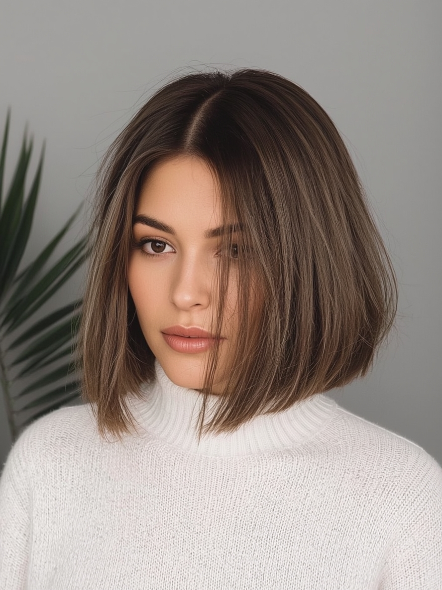 Hairstyles For Thin Fine Hair Over 60 Blunt Bob with a Deep Side Part