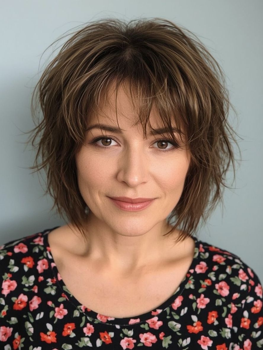 Hairstyles For Thin Fine Hair Over 60 Short Shag with Bangs
