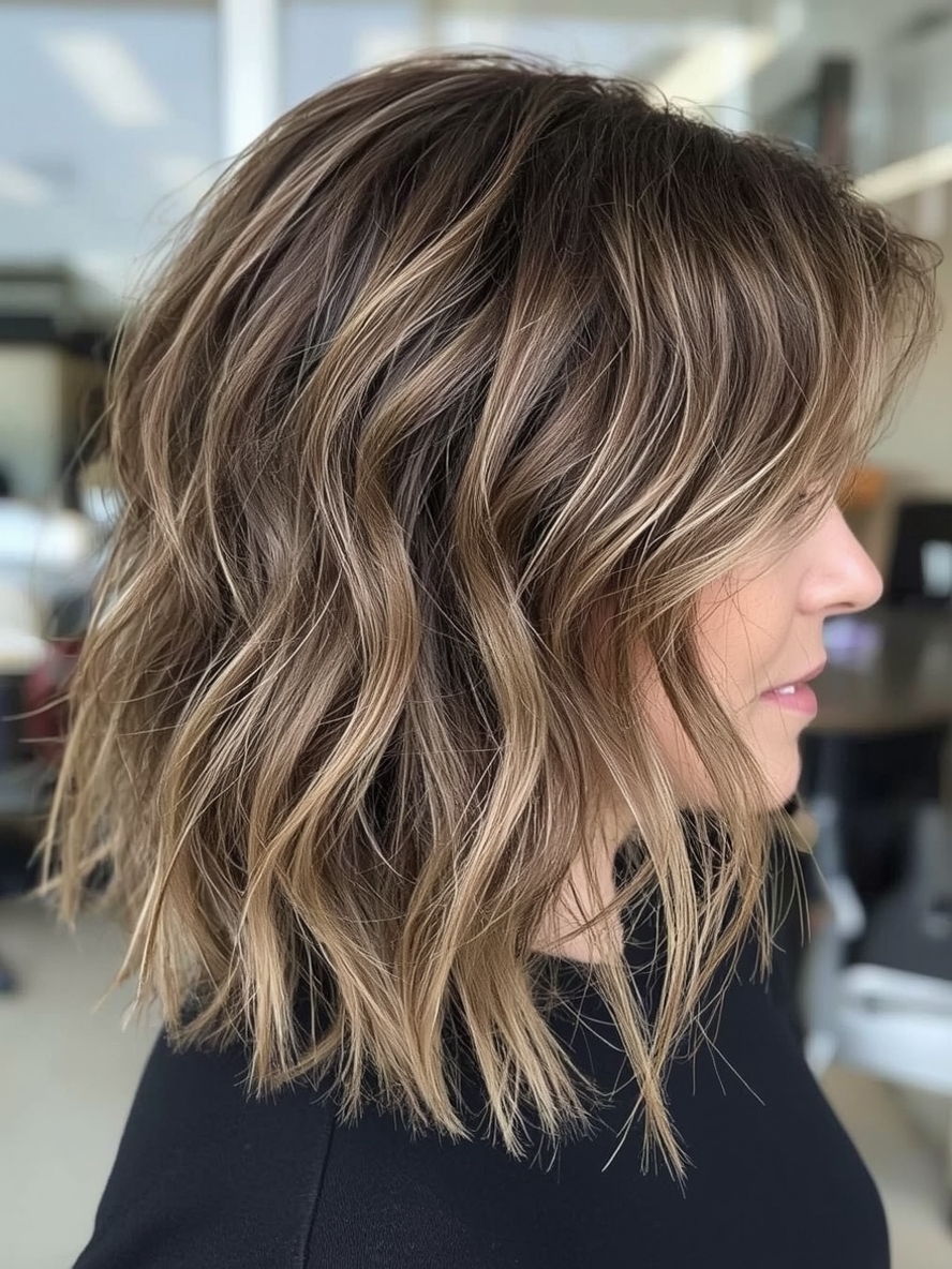 Hairstyles For Thin Fine Hair Over 60 Textured Waves with Balayage Highlights