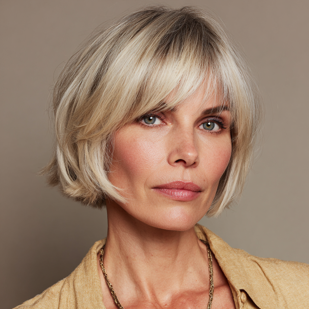 Hairstyles For Thin Hair Fine Over 50 Chin Length Bob with Side Bangs