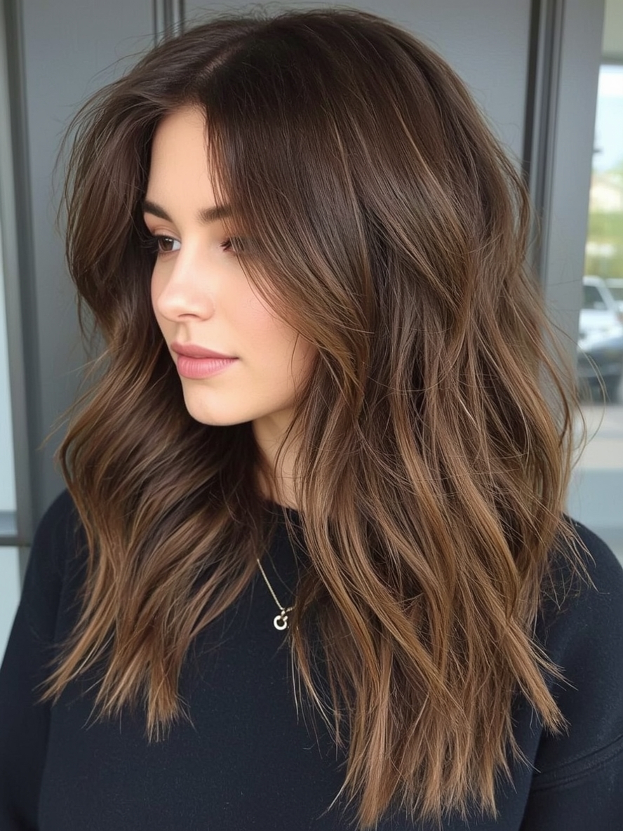 Honey Brown Balayage Honeyed Chestnut Cascade