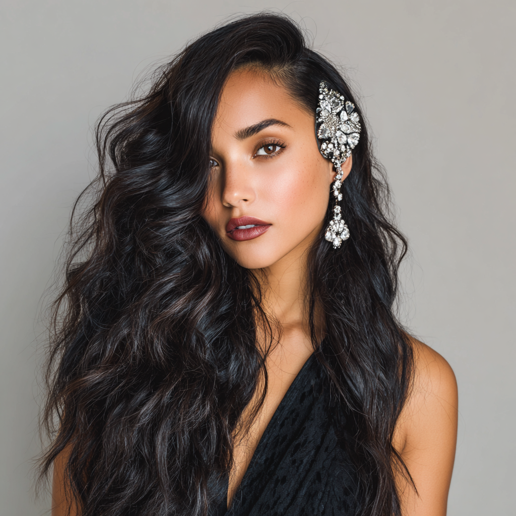 Hot Hair Styles Asymmetrical Waves with a Statement Clip