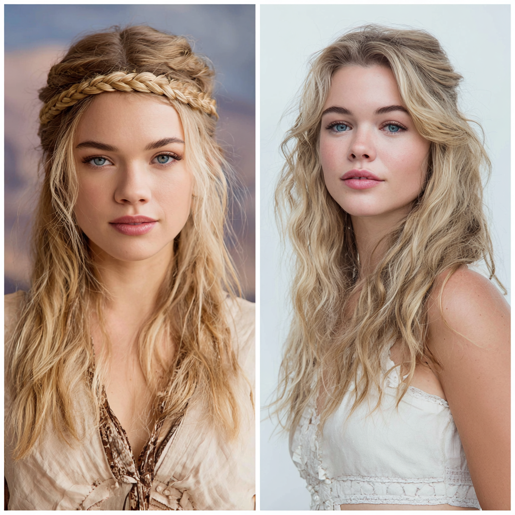 Hot Hair Styles Braided Headband with Loose Waves