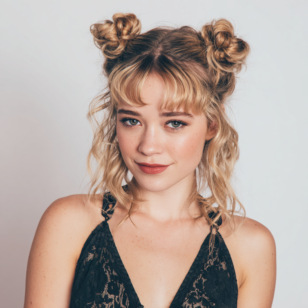 Hot Hair Styles Half Up Space Buns