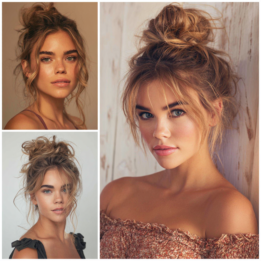 Hot Hair Styles Messy Bun with Face Framing Pieces