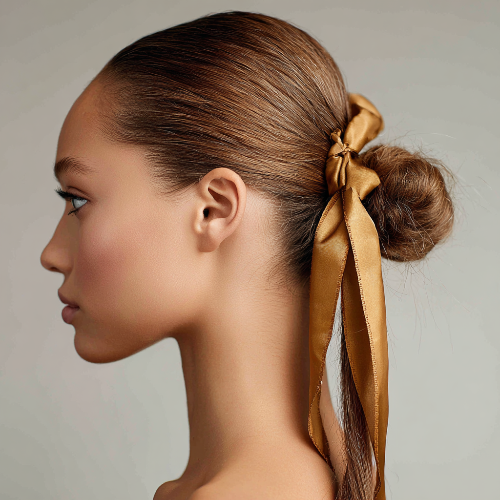 Hot Hair Styles Textured Low Ponytail with Ribbon