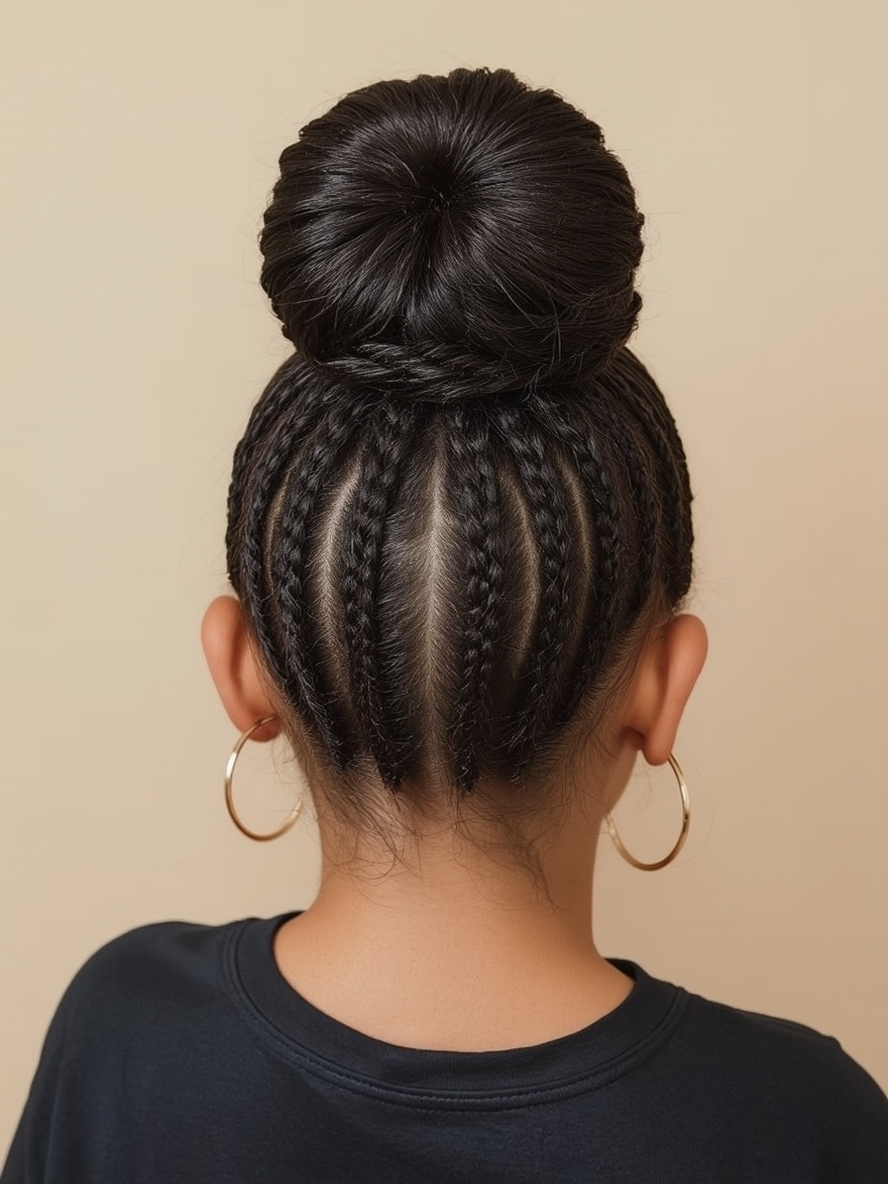 Kids Cornrow Hairstyles Cornrows With High Bun With Weave