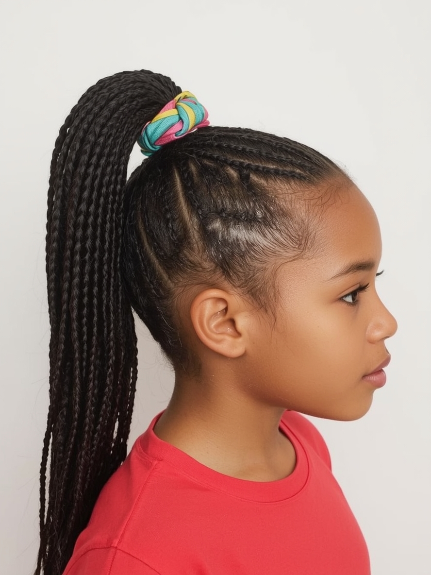 Kids Cornrow Hairstyles High Ponytail with Cornrows