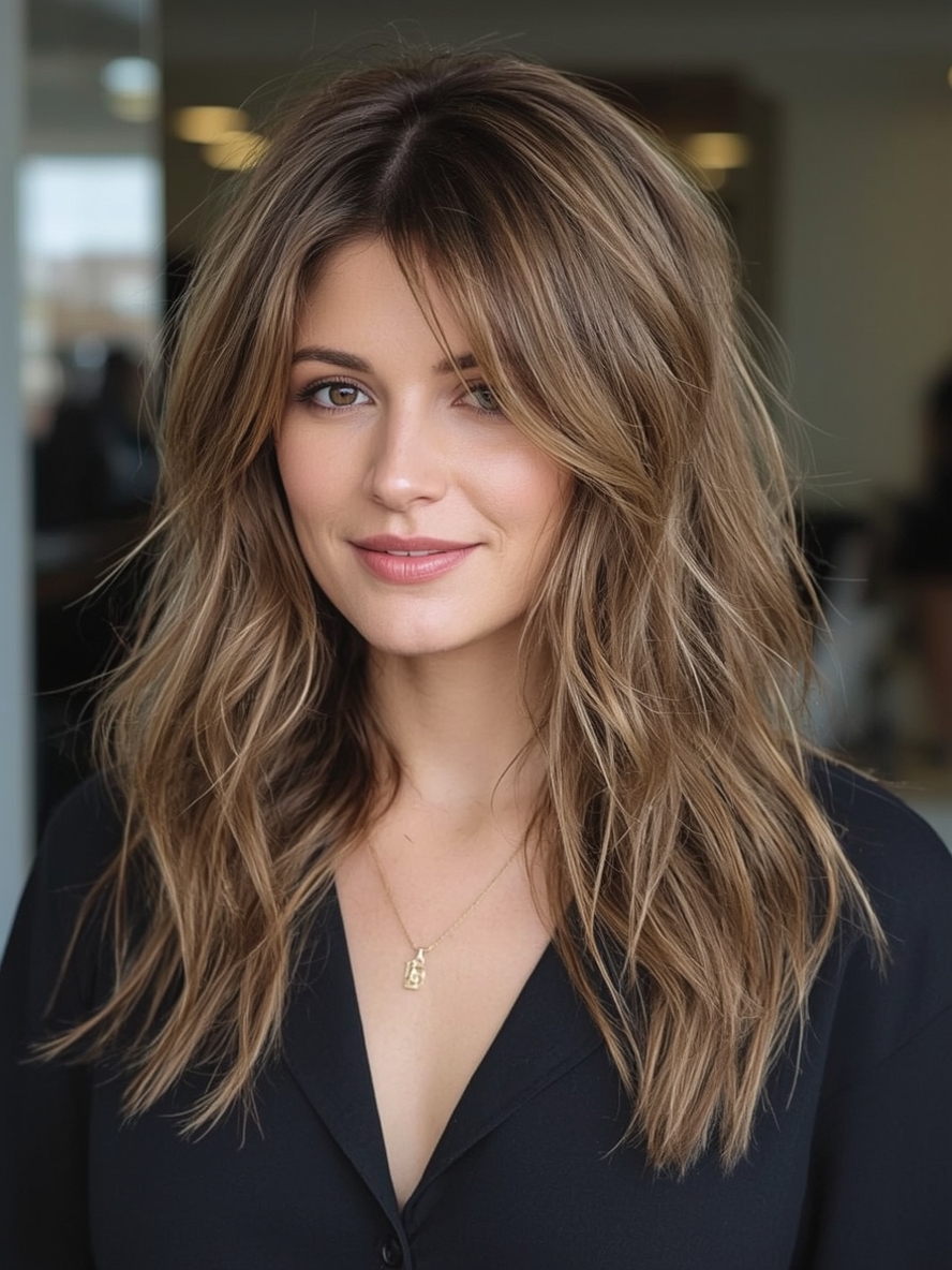 Long Hair Older Women Elegant Feathered Layers