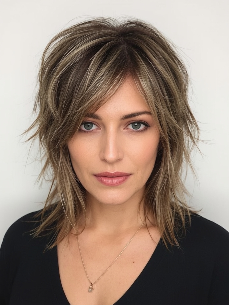 Long Hair Older Women Face Framing Layers with Highlights