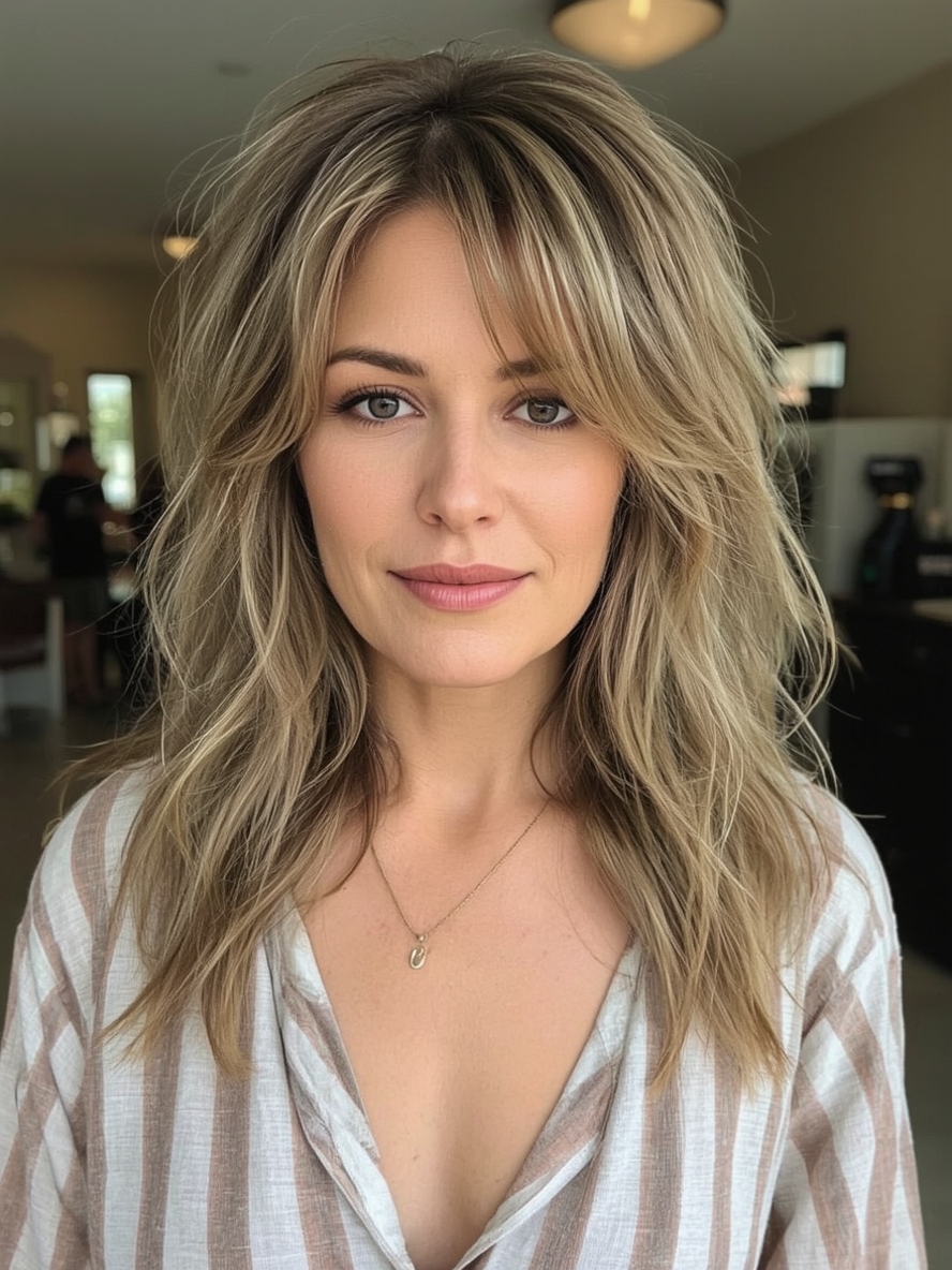 Long Hair Older Women V Cut Layers