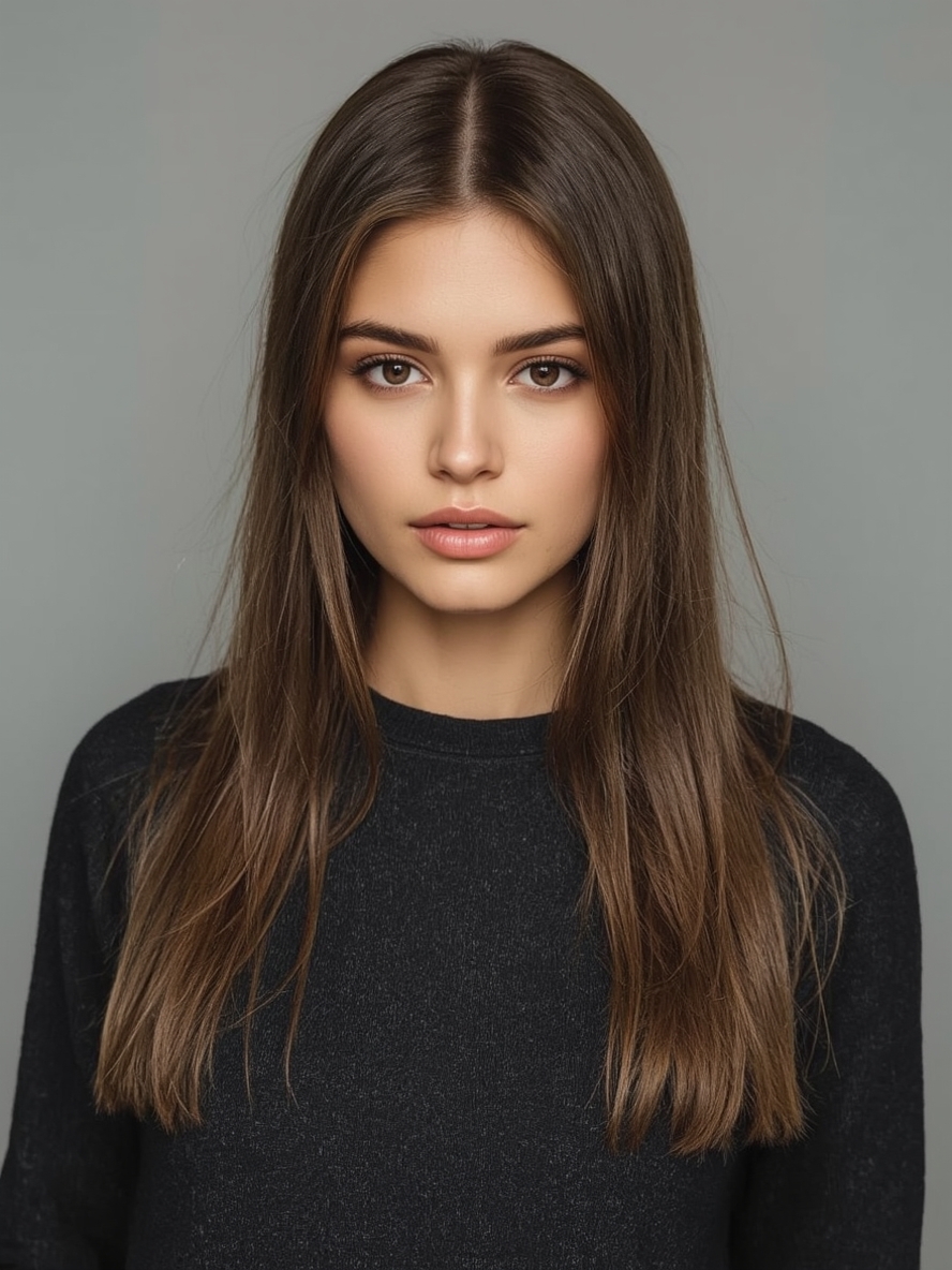 Long Haircut Ideas Sleek and Straight with Middle Part