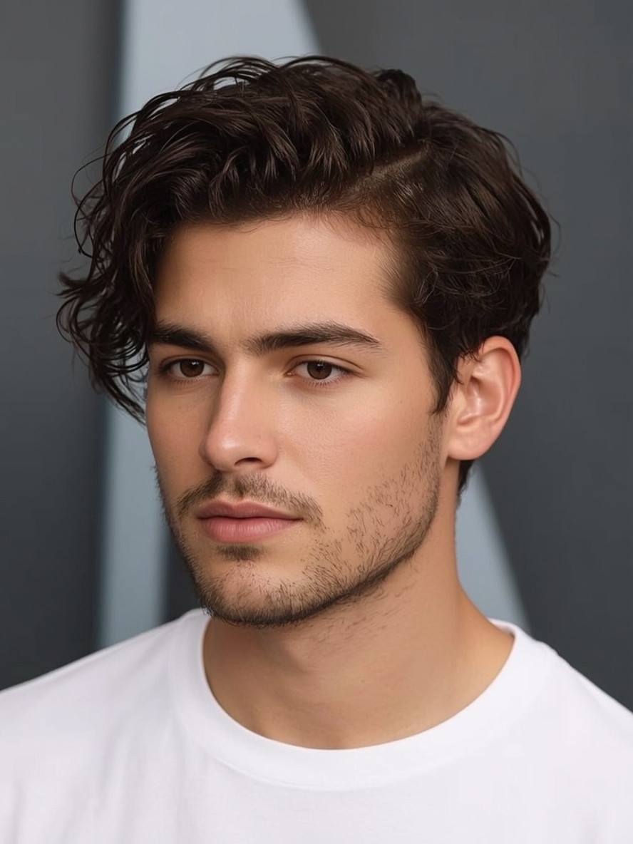Men’s Curly Haircut The Side Part
